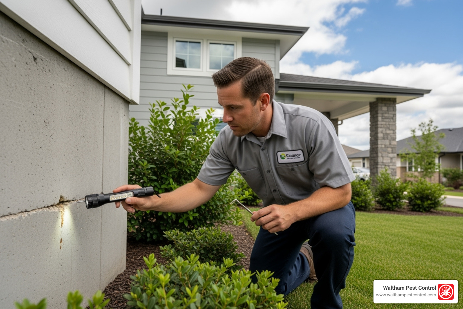 certified technician inspecting property - best pest control for termites near me