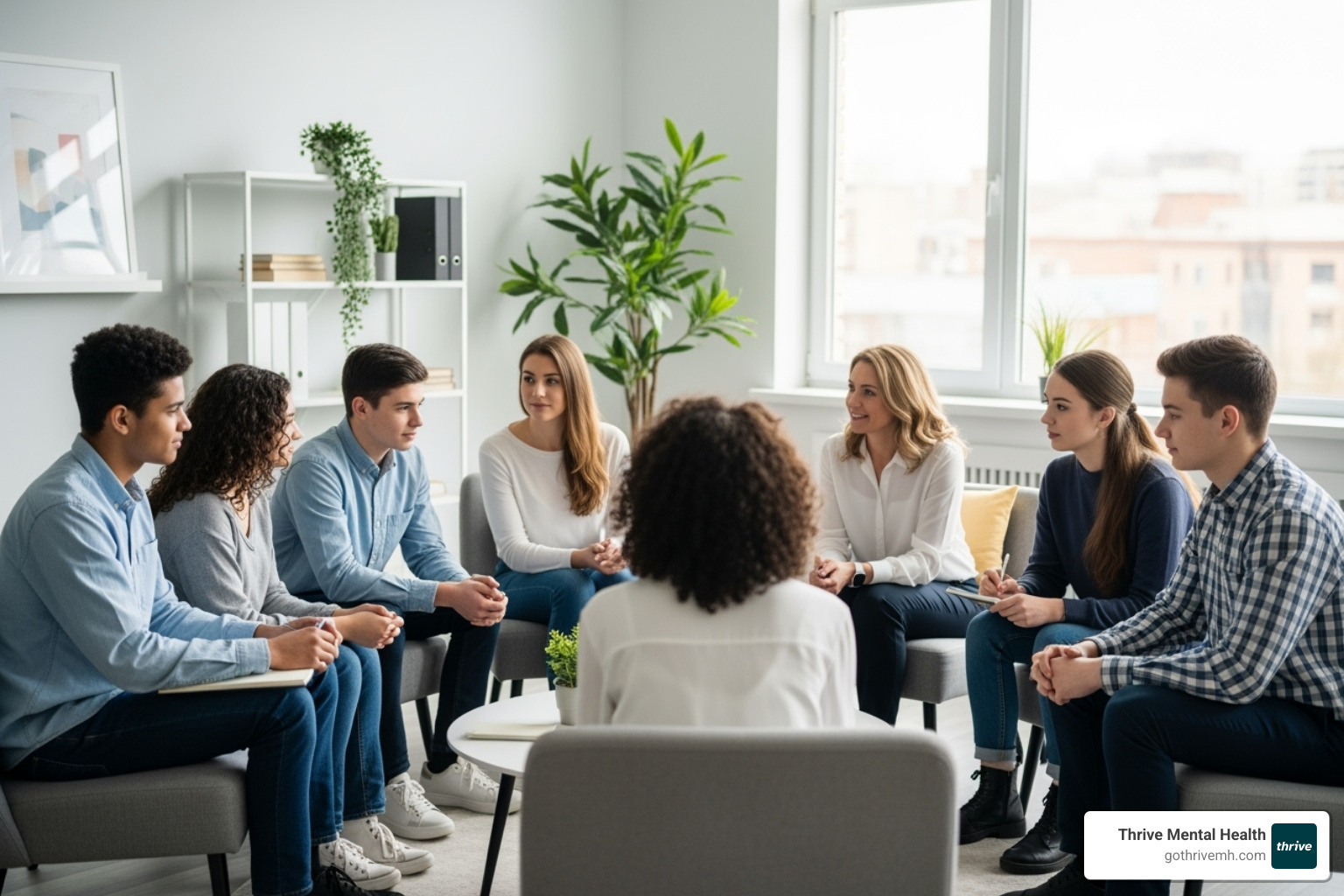 therapist leading a group of teens - group therapy for teens