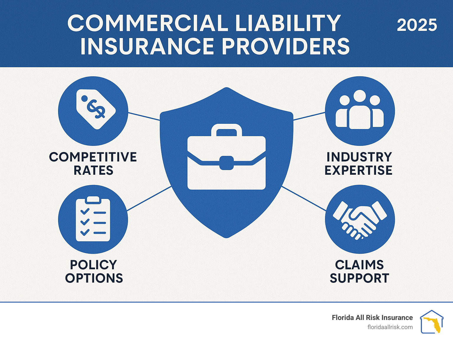 Infographic showing key features of commercial liability insurance providers