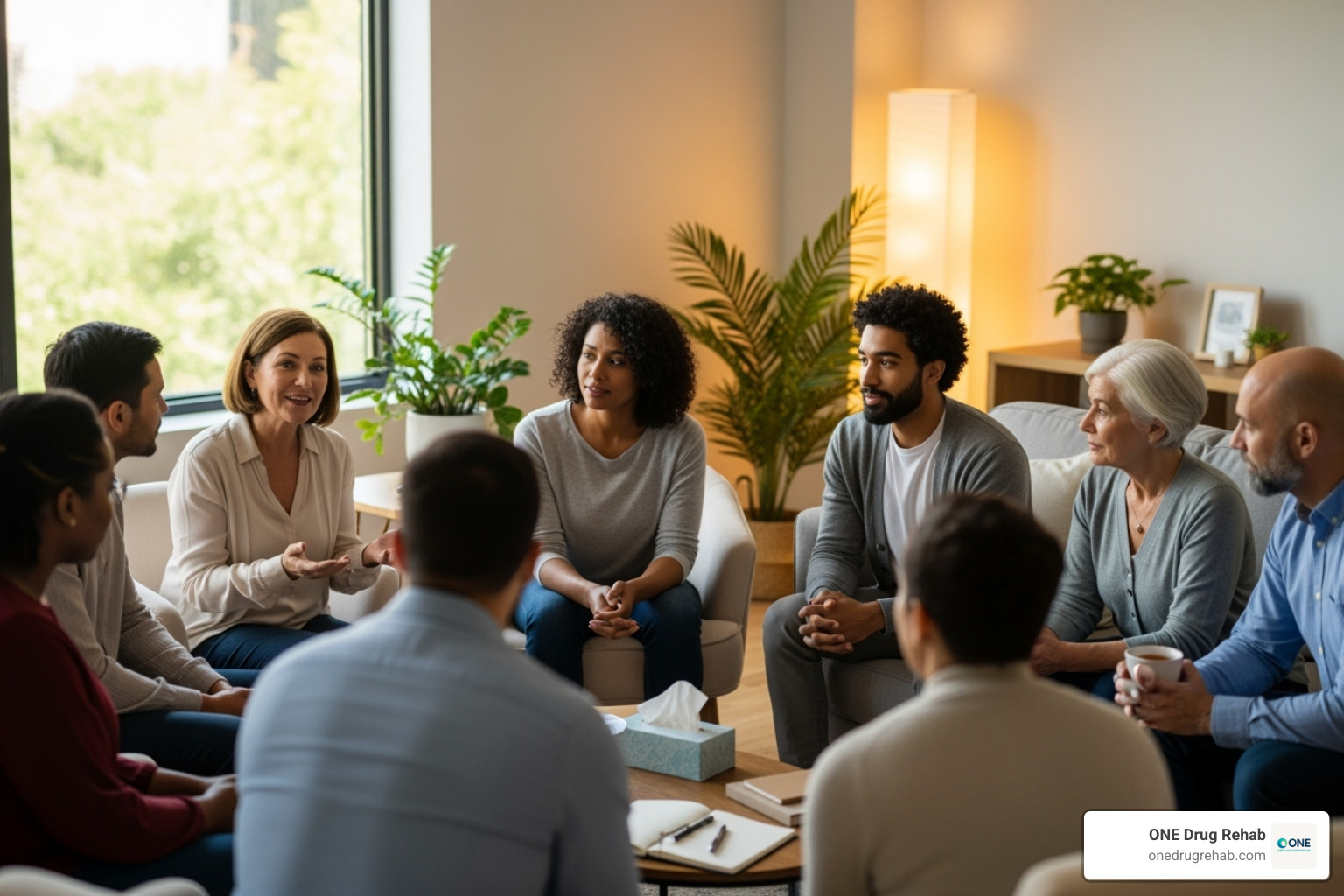 of a diverse group of people in a supportive group therapy session - outpatient rehab programs of a diverse group of people in a supportive group therapy session - outpatient rehab programs