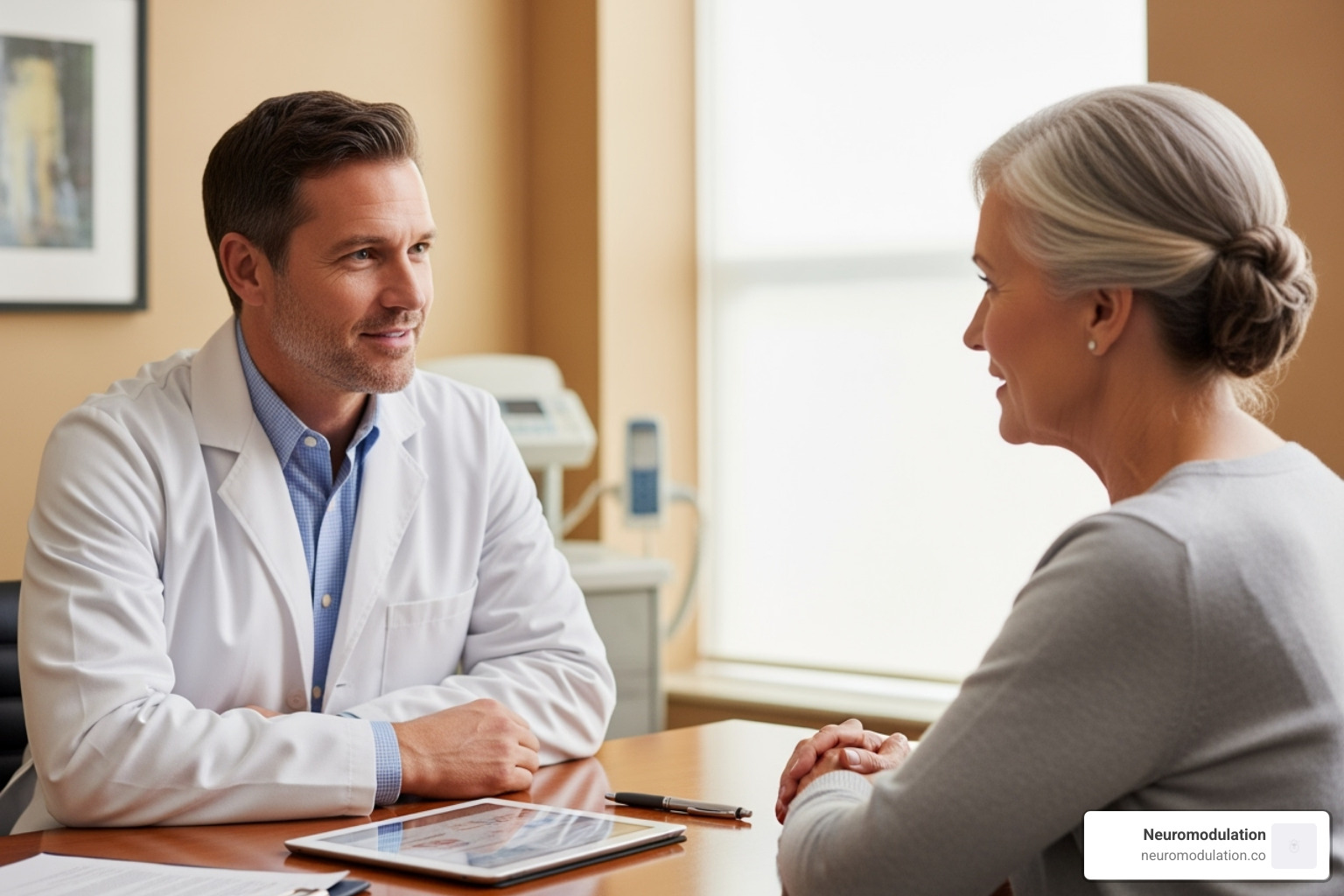 A doctor compassionately consulting with a patient - Advanced pain management