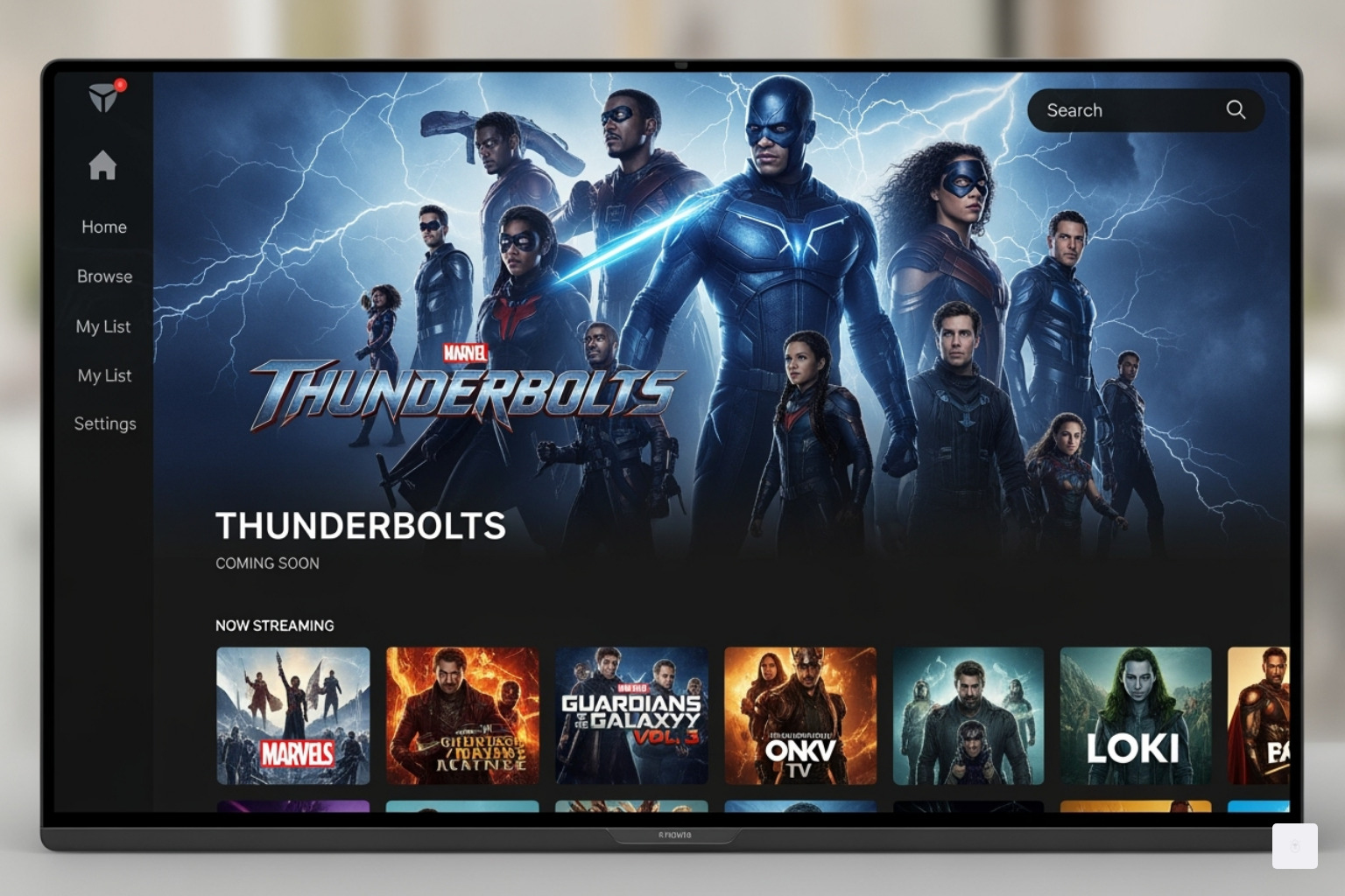 streaming service interface with Thunderbolts branding - thunderbolts streaming