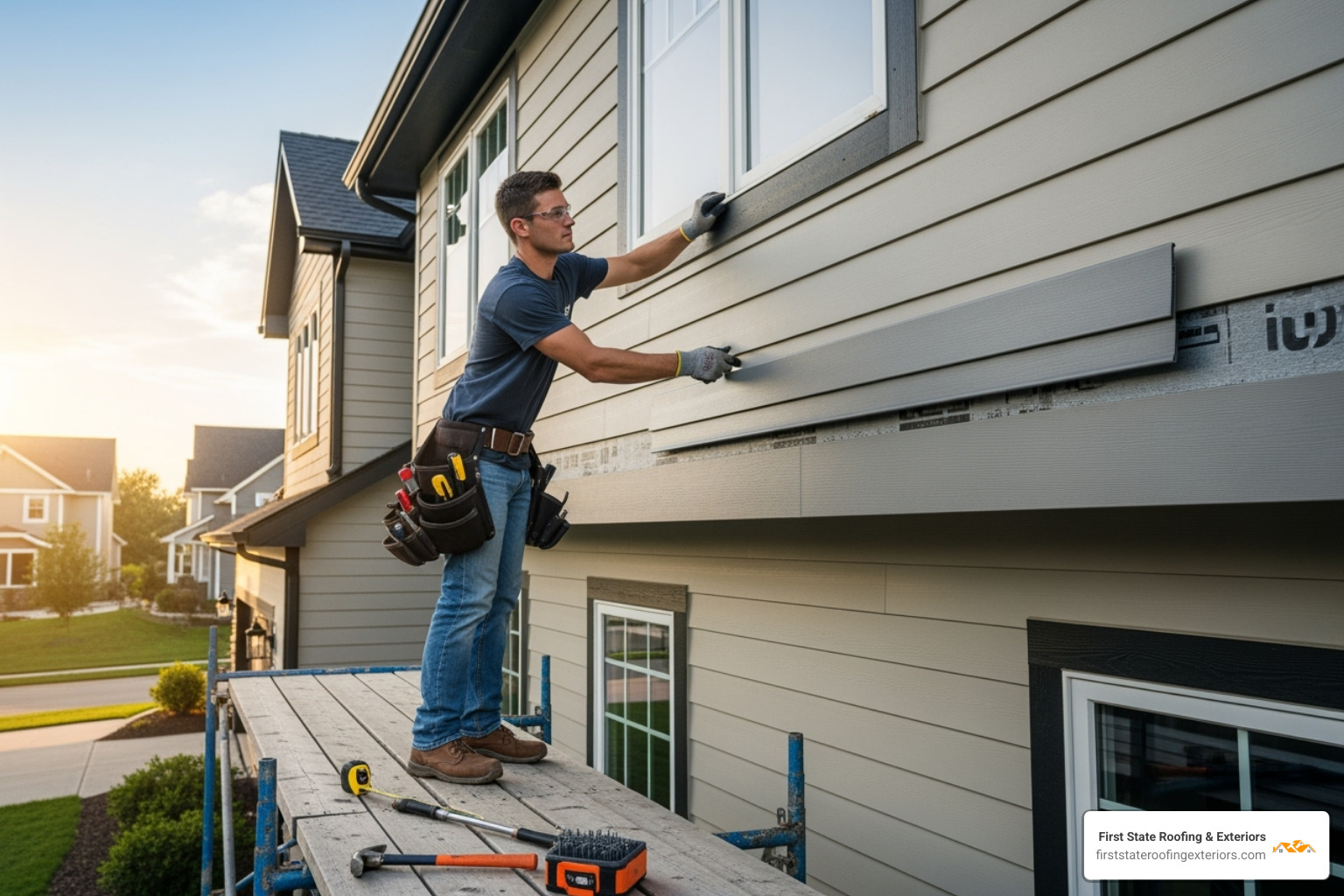 a roofer installing new siding on a house, showcasing exterior services - roofer near me a roofer installing new siding on a house, showcasing exterior services - roofer near me