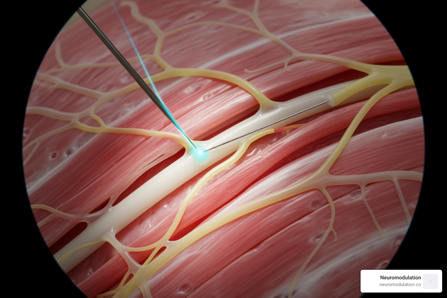 A nerve pathway being targeted by a procedure - Advanced pain management