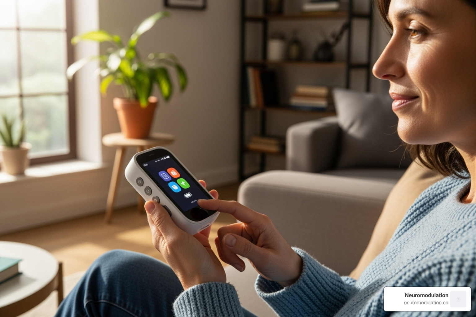 Patient using external controller for SNM device - sacral neuromodulation for chronic pain conditions