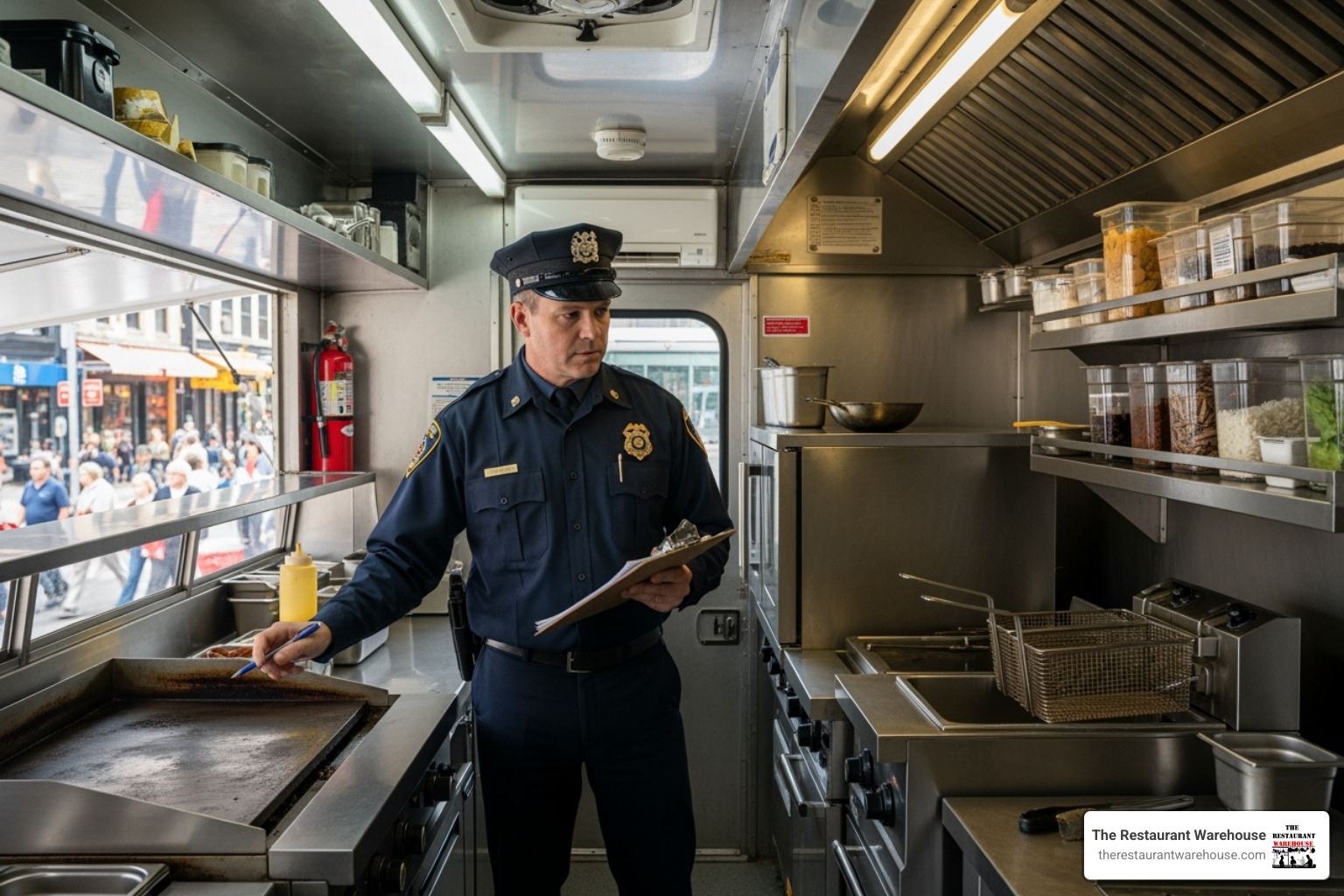 fire marshal inspecting a food truck - concession trailer fire suppression system