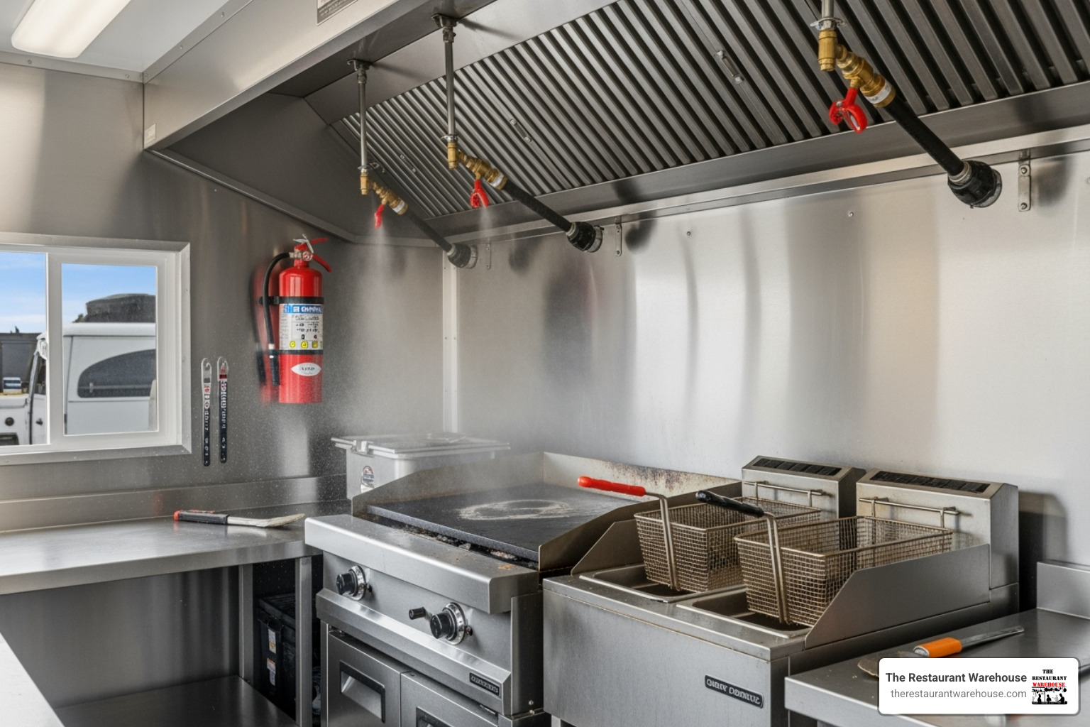 Diagram showing the sequential activation of a fire suppression system, from heat detection to agent discharge and fuel shut-off - concession trailer fire suppression system