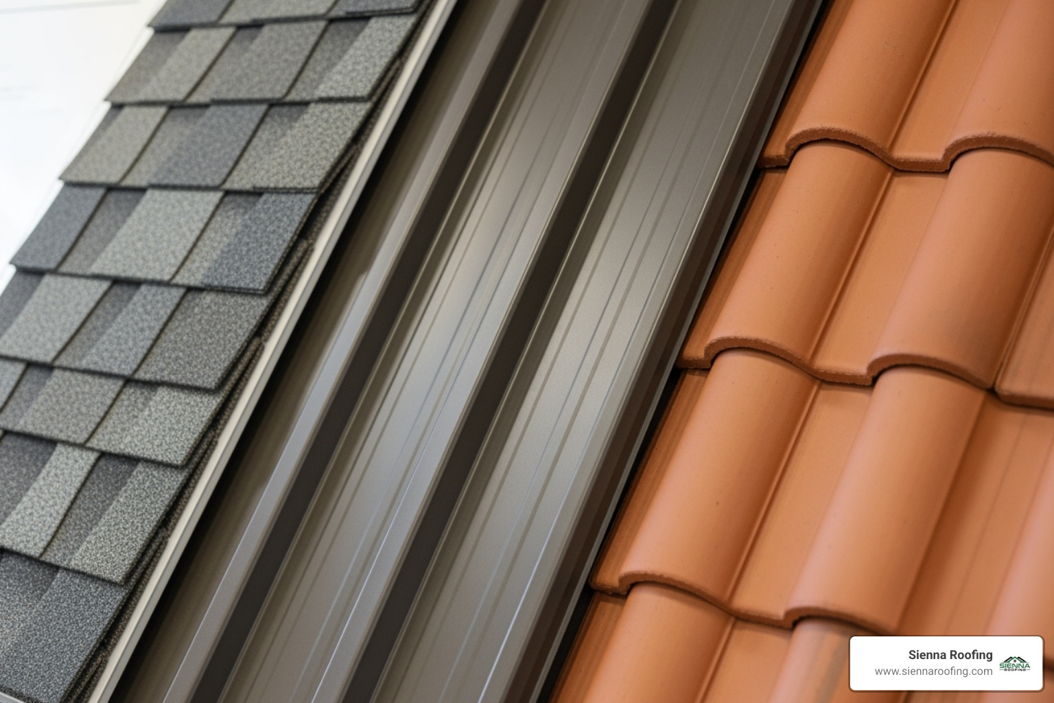 different roofing materials like asphalt, metal, and tile - roofing replacement near me
