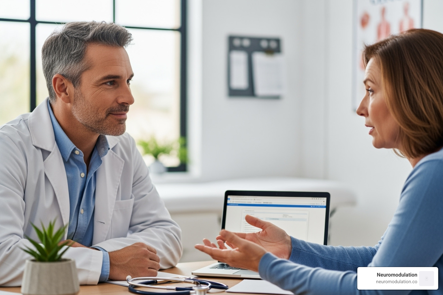 Doctor consulting with a patient about their chronic pain - spinal cord stimulator
