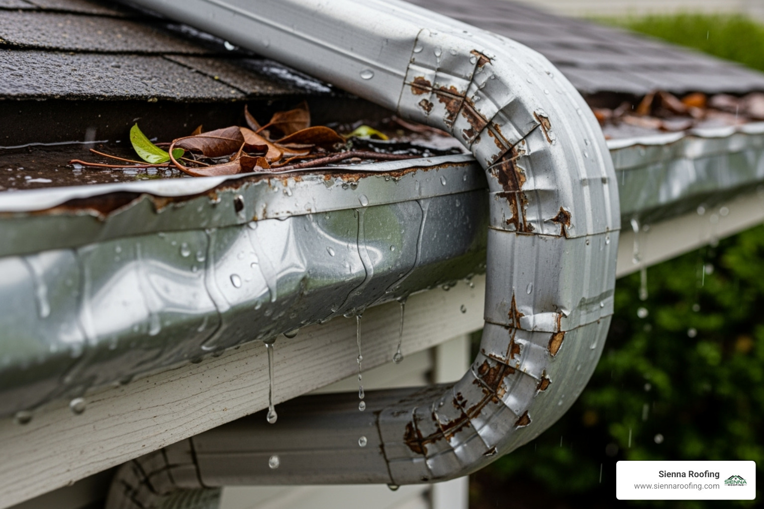 dented gutters and downspouts - how to tell if roof needs repair from hail damage