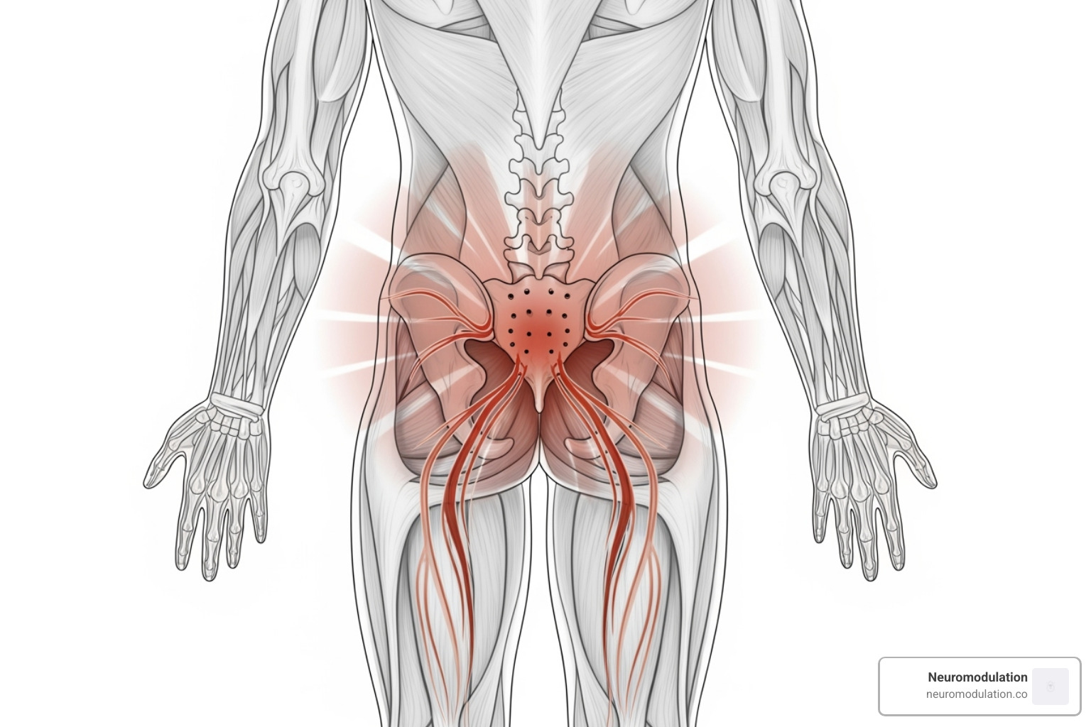 showing common areas of radiating pain from the lower back - failed back surgery