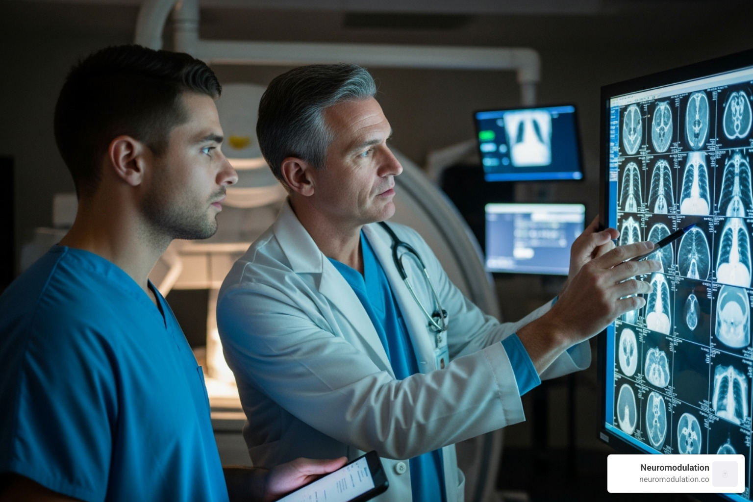 fellow and attending reviewing patient scans - anesthesiology fellowships