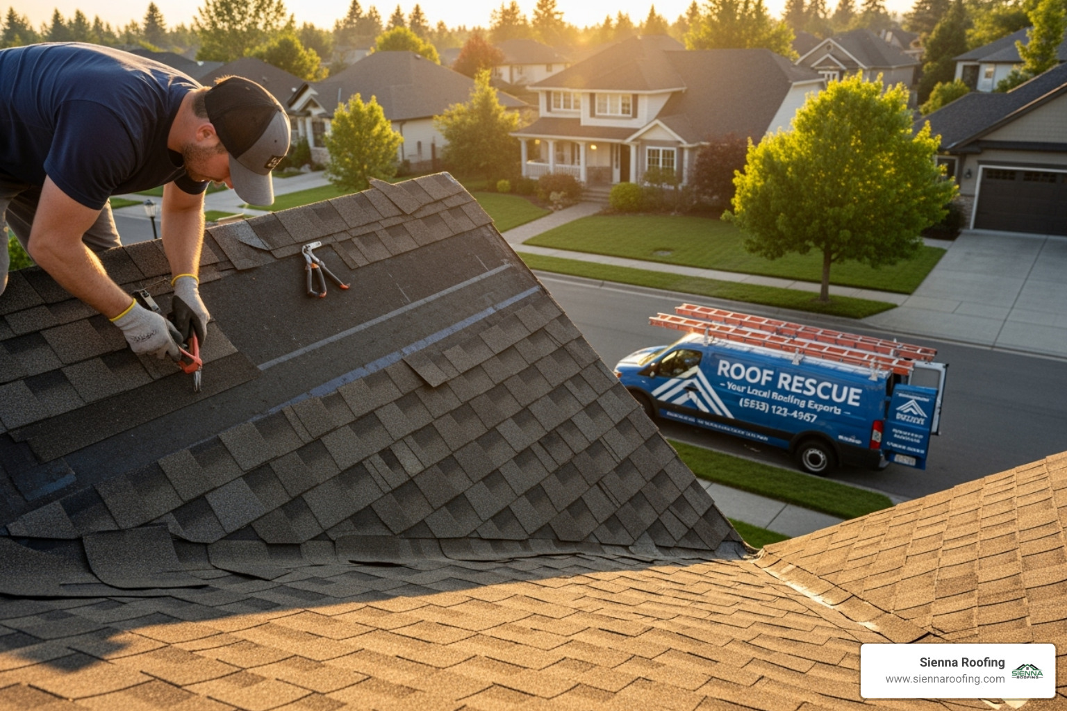 roofer discussing options with homeowner - roof restoration near me