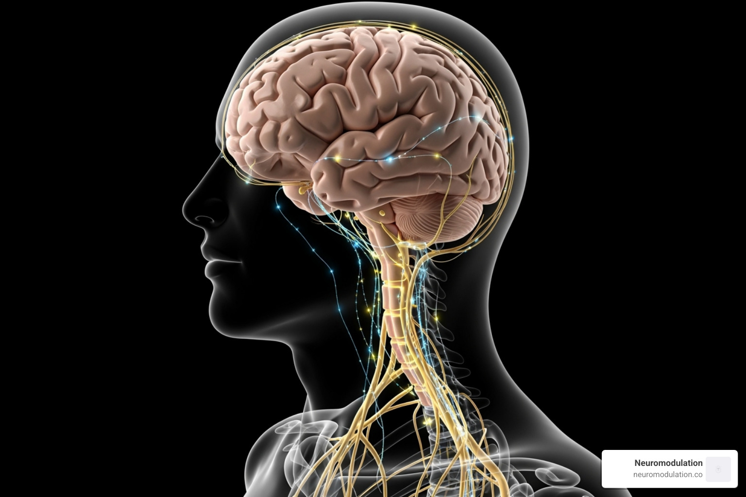 Image diagram showing nerve pathways targeted by neuromodulation - Chronic pain management