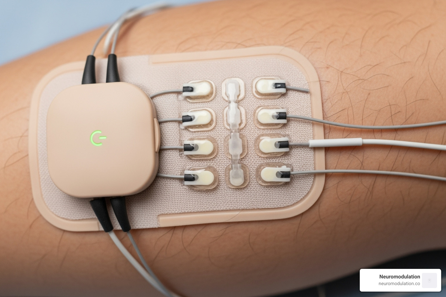 Electrode placement for a wearable neuromodulation device on the upper calf - neuromodulation for fibromyalgia
