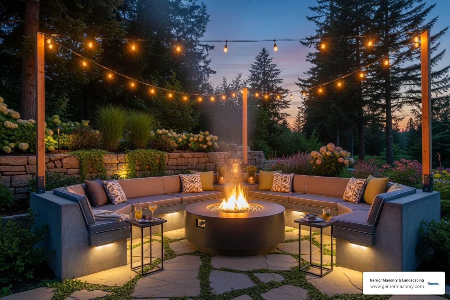 a custom-built outdoor fire pit area - heat resistant cement