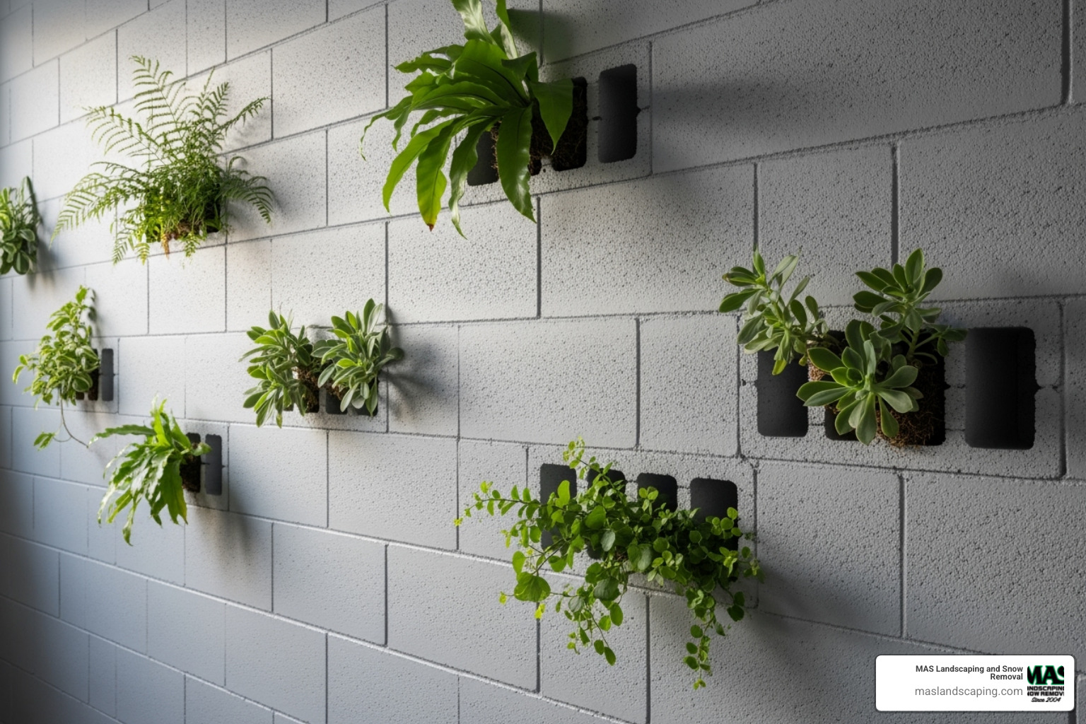 clean, modern-looking wall made from painted cinder blocks used as planters - Affordable garden walls