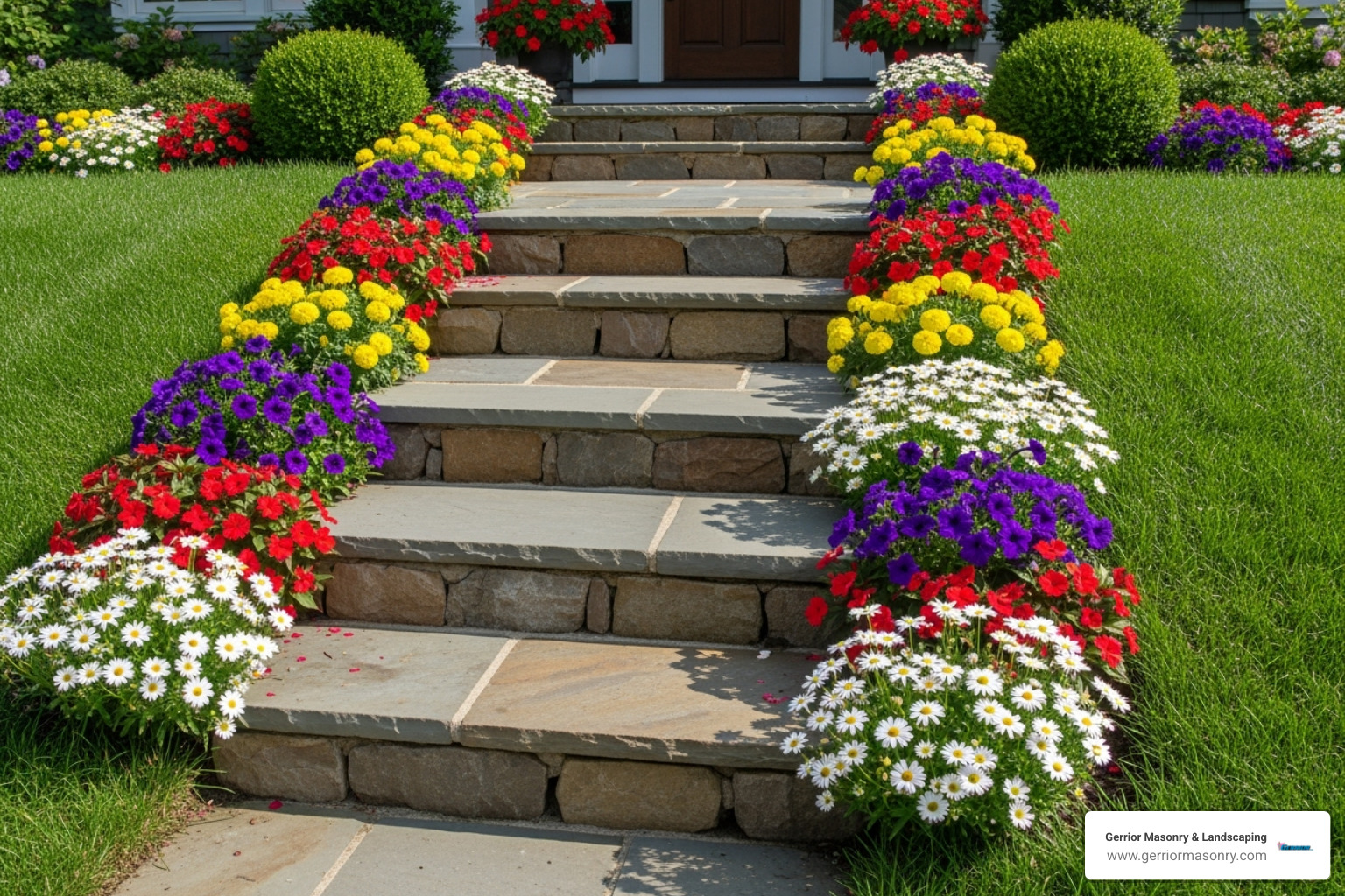 front yard with stone steps softened by grasses and flowers - how to design front yard hardscape front yard with stone steps softened by grasses and flowers - how to design front yard hardscape