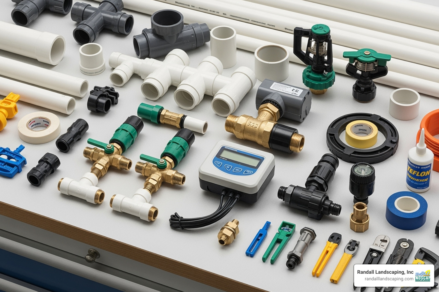 various sprinkler system components like pipes, valves, and a controller - average cost of inground sprinkler system