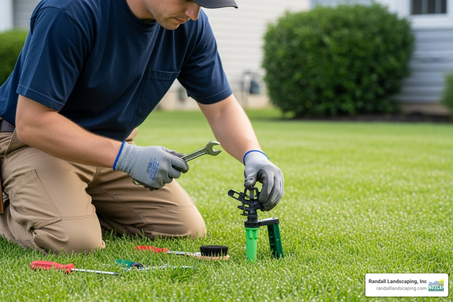 technician performing sprinkler maintenance - average cost of inground sprinkler system