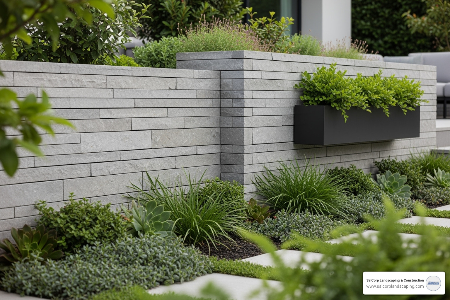 Modern sleek stone veneer wall - garden stone wall builders