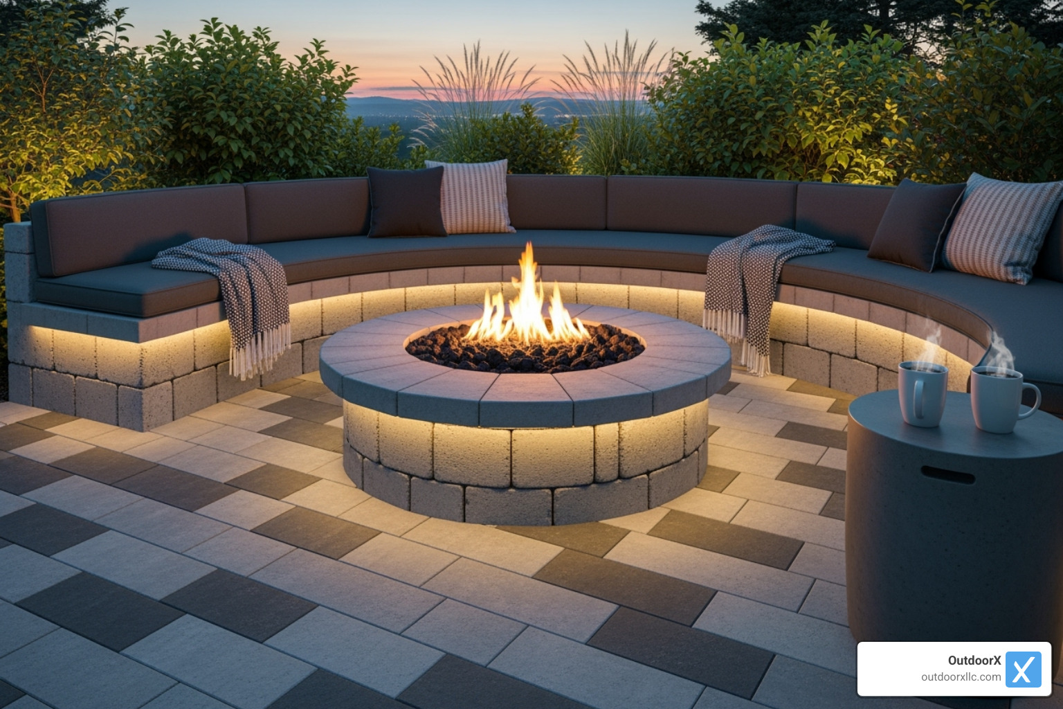 patio with an integrated fire pit and seating wall - patio installation salem ma