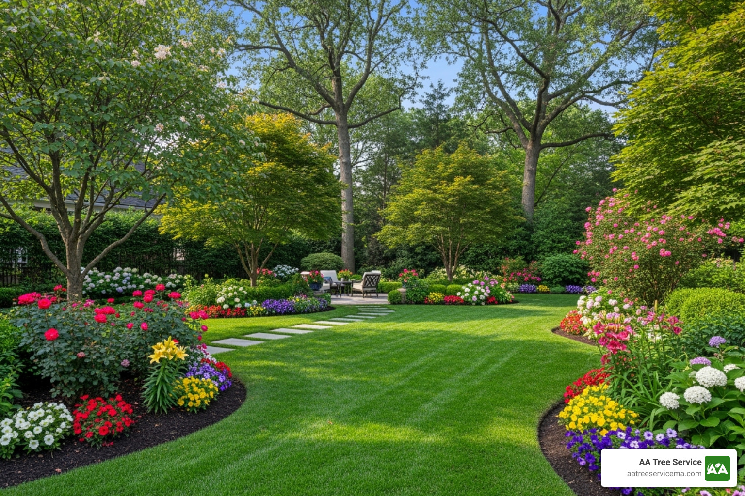 Beautifully landscaped yard after bamboo removal - bamboo removal service Beautifully landscaped yard after bamboo removal - bamboo removal service