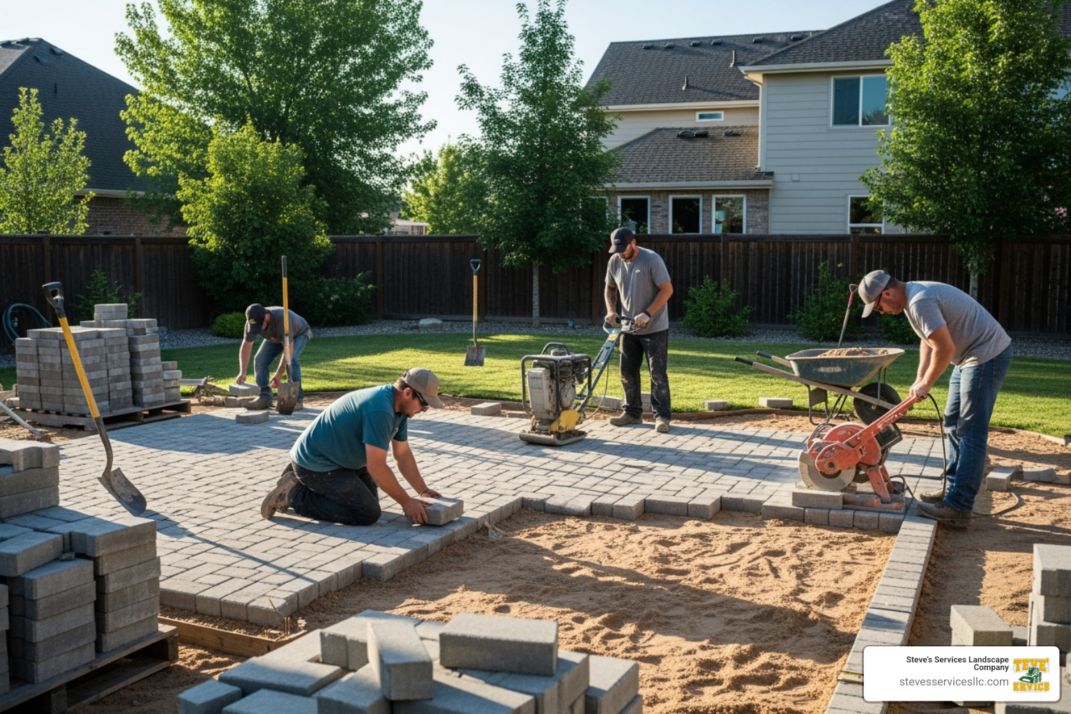 hardscape crew laying pavers - patio hardscape near me