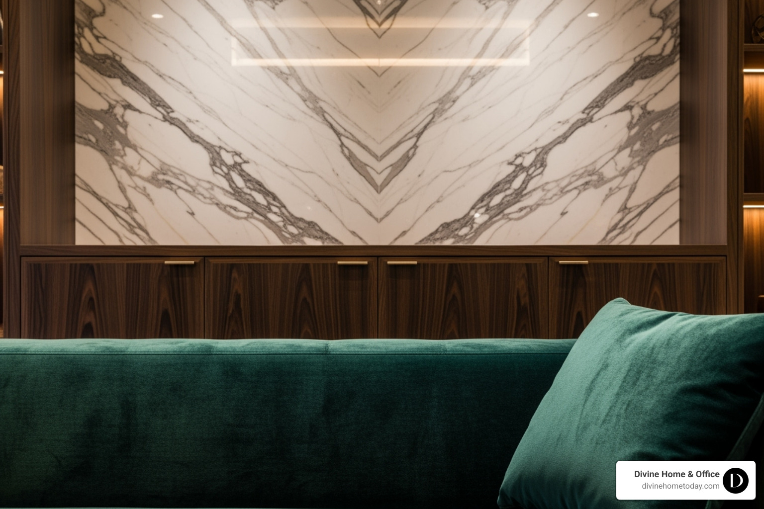 A close-up shot showcasing the texture of a marble wall, custom wood cabinetry, and a plush velvet sofa. - luxury mansion interior designs A close-up shot showcasing the texture of a marble wall, custom wood cabinetry, and a plush velvet sofa. - luxury mansion interior designs