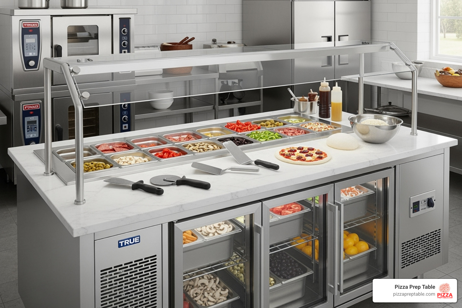 high-quality True or Atosa pizza prep table - pizza prep table with sneeze guard