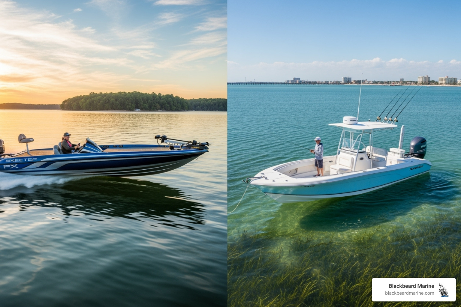 TABLE comparing essential accessories for a Skeeter Bass Boat vs. a Blazer Bay Boat - Fishing boat accessories