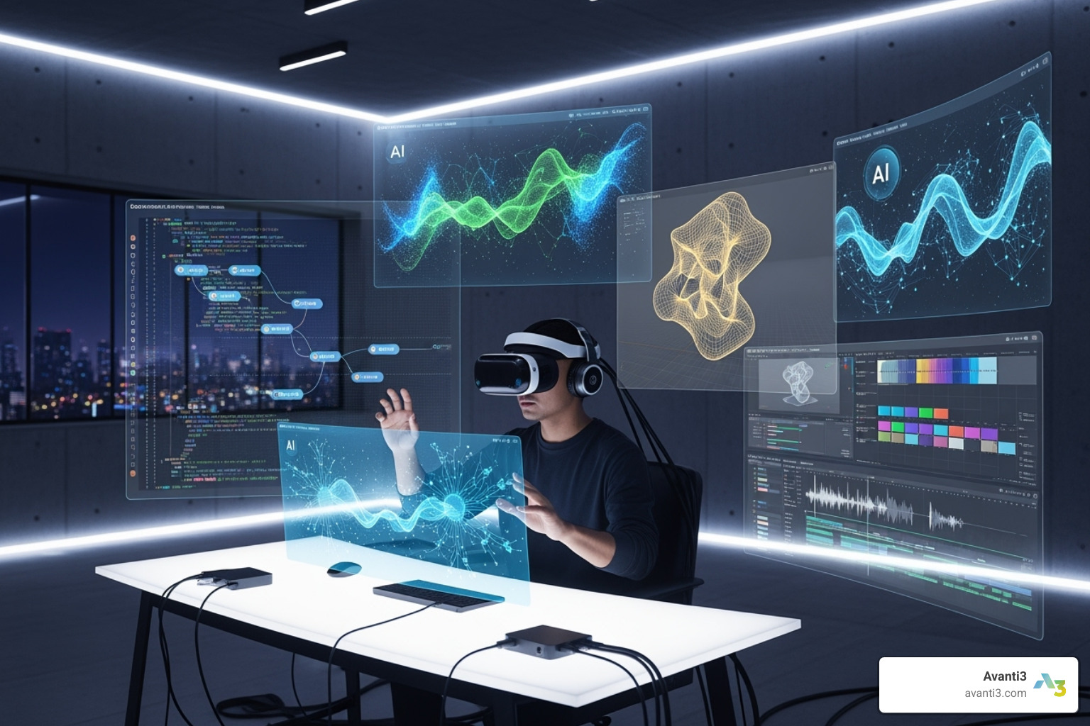 Image depicting a seamless integration of AR/VR, AI, and blockchain in a creator's workflow - web3 creator platforms Image depicting a seamless integration of AR/VR, AI, and blockchain in a creator's workflow - web3 creator platforms