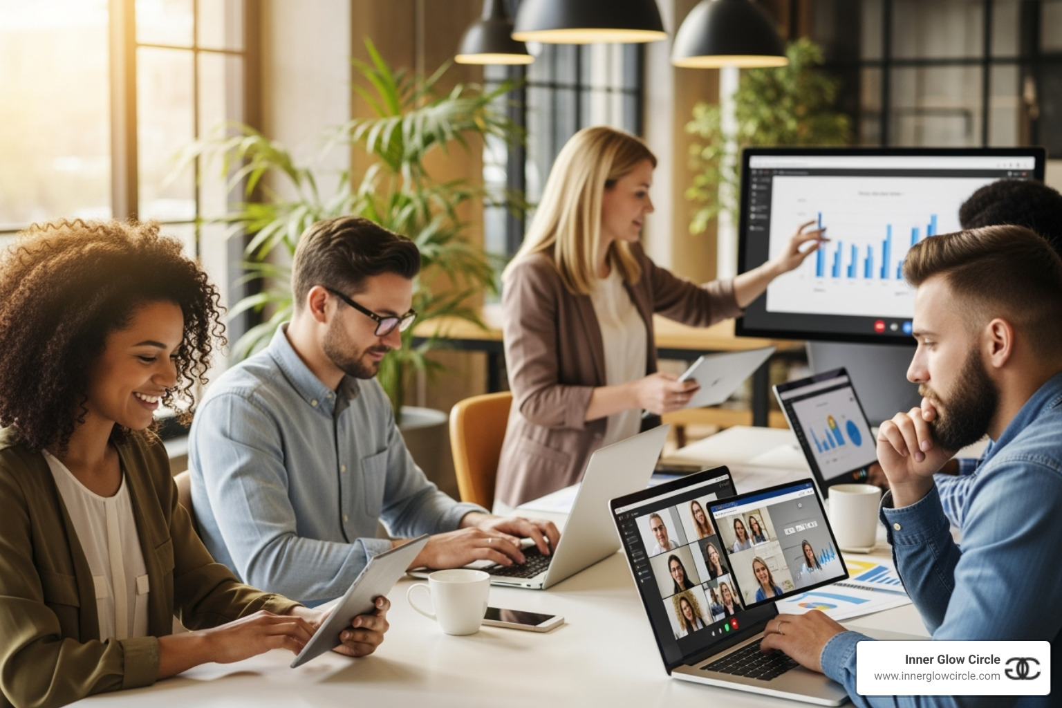 a diverse group of people collaborating online - online self development coach