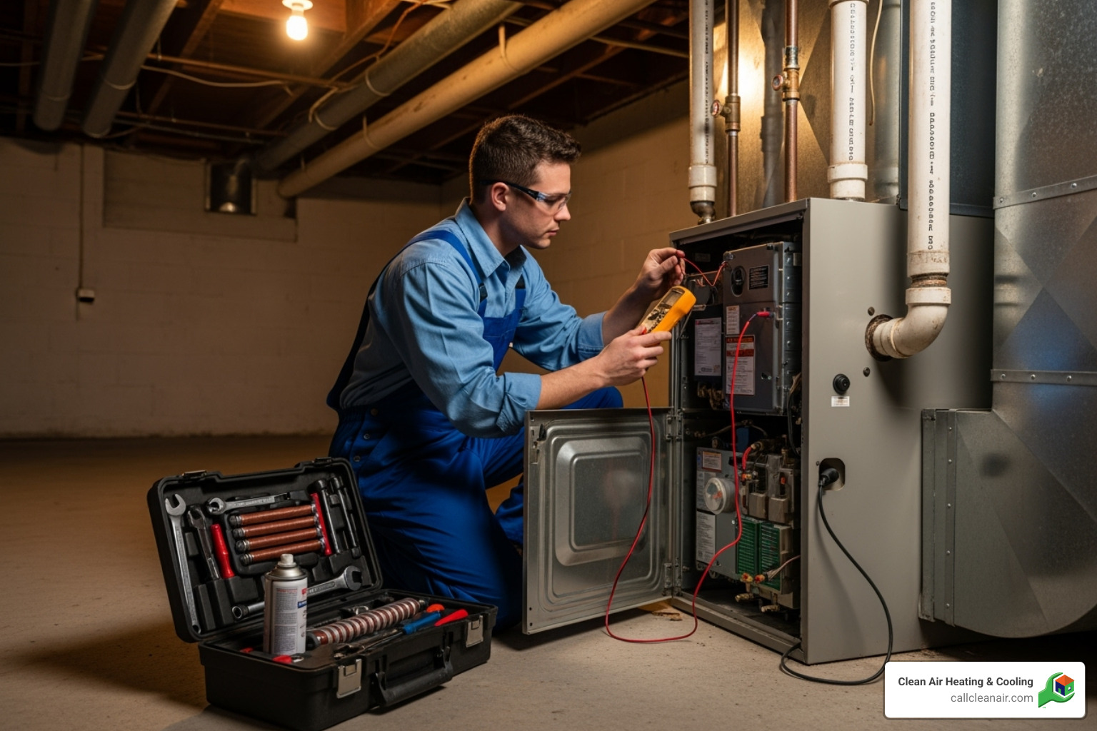 a technician performing a furnace maintenance check - furnace repair anacortes wa