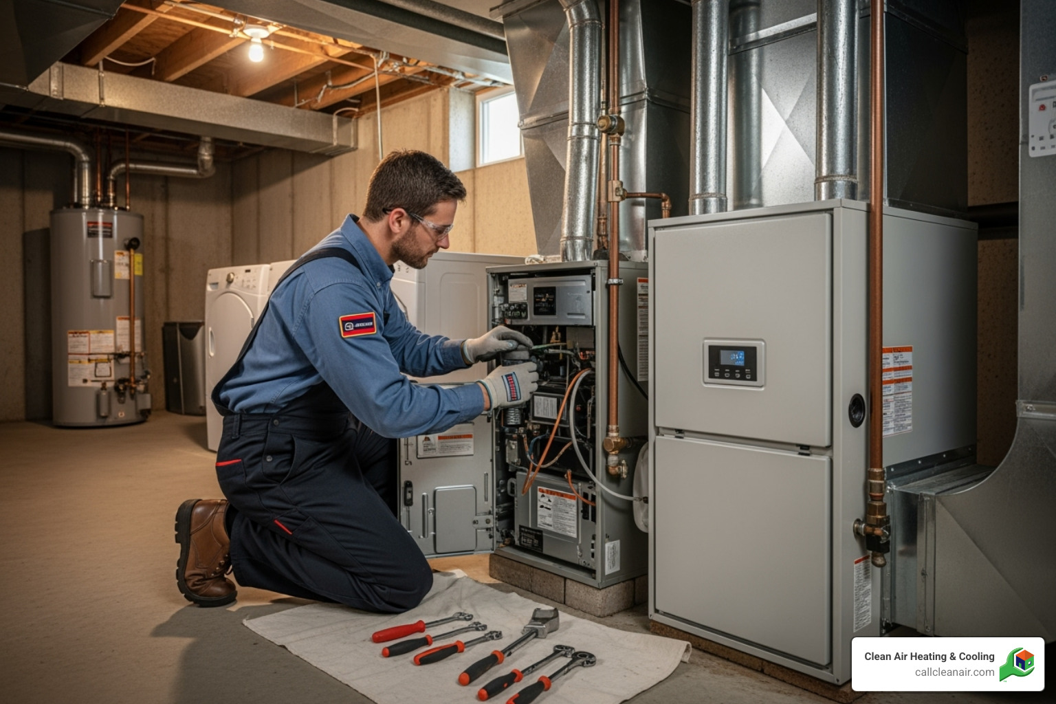 a technician servicing a modern high-efficiency gas furnace - furnace repair anacortes wa