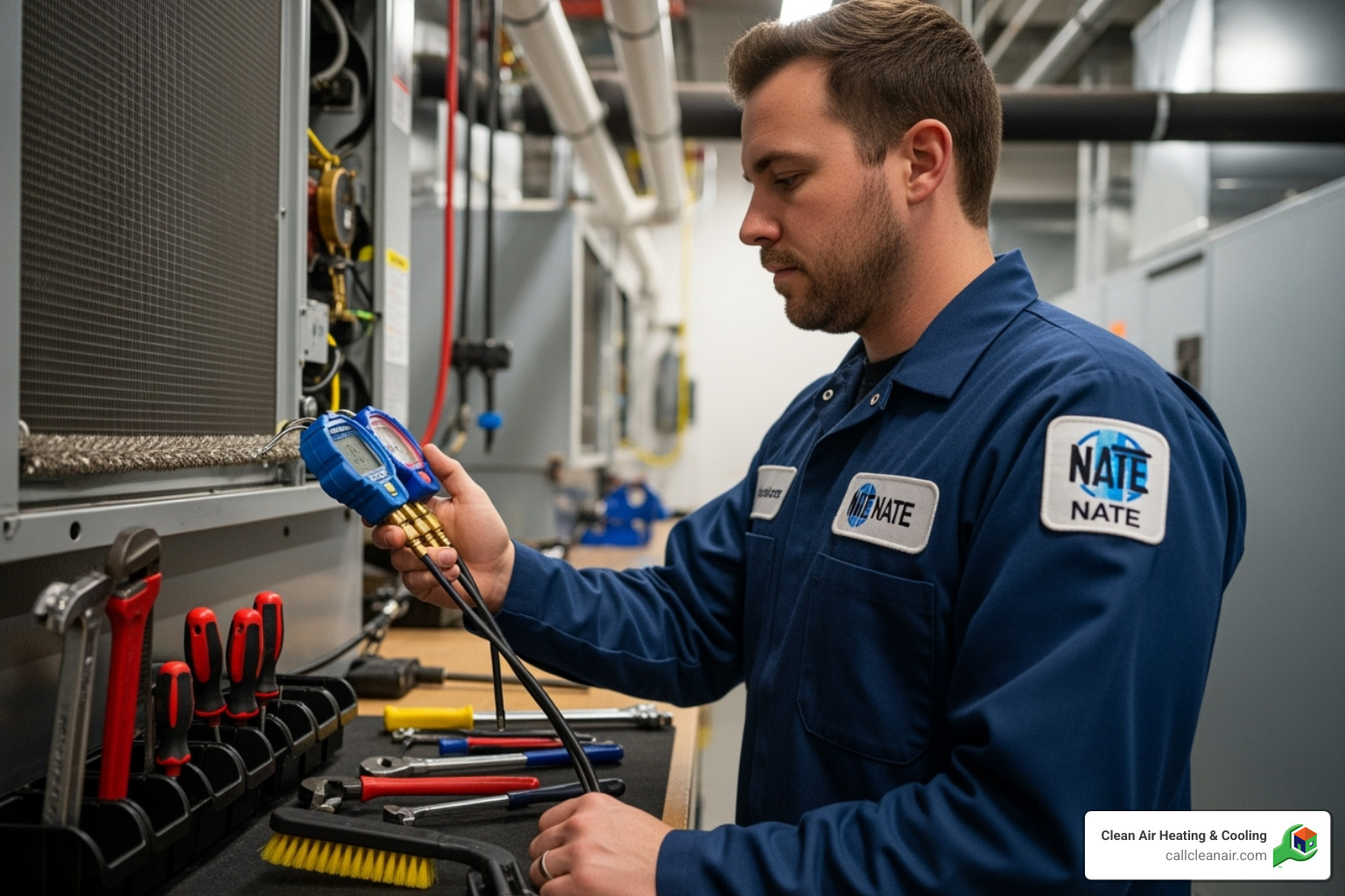 a certified HVAC technician with a NATE patch on their uniform - furnace repair anacortes wa