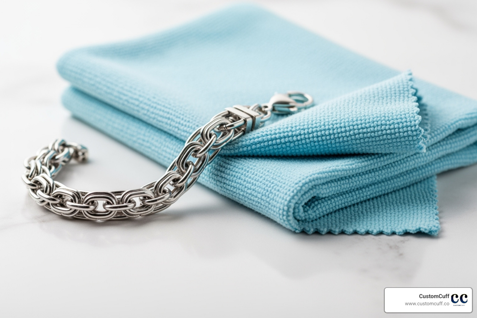Jewelry polishing cloth next to a silver bracelet - engraved silver bracelet for him Jewelry polishing cloth next to a silver bracelet - engraved silver bracelet for him