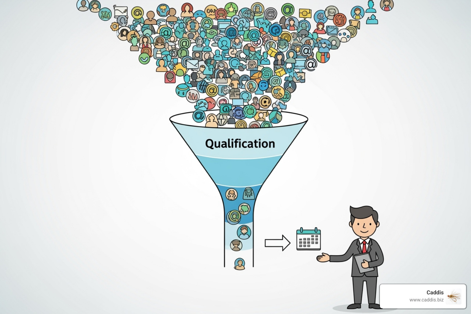 Workflow diagram showing lead generation to appointment handoff