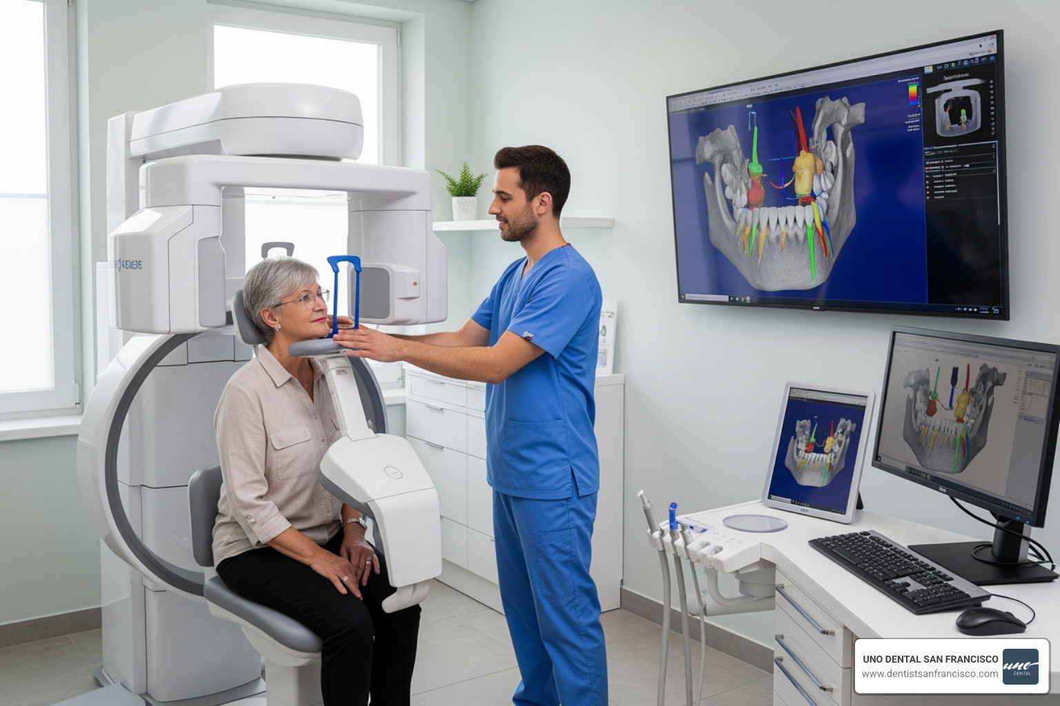 A 3D Cone Beam CT scanner in a modern dental office, illustrating advanced diagnostic capabilities - advanced dental care san francisco
