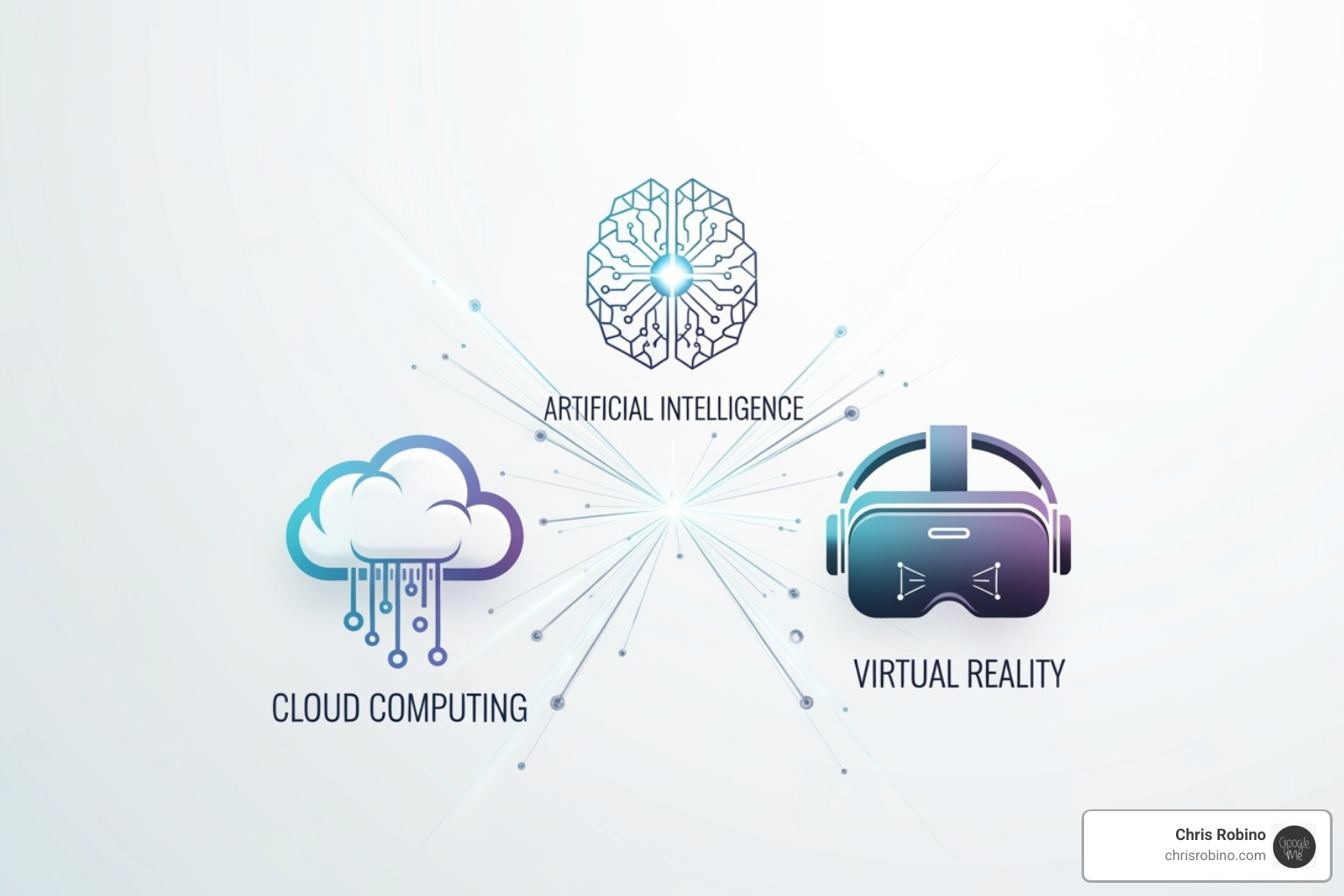 interconnected cloud, AI, and VR icons - advanced tech solutions for media projects