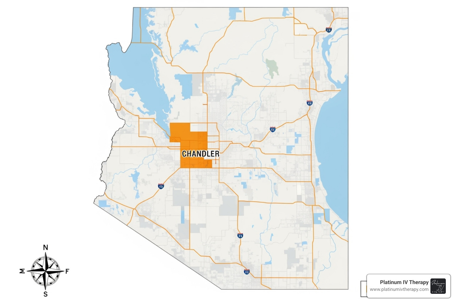 map highlighting Chandler within the broader Maricopa County service area - mobile IV Chandler