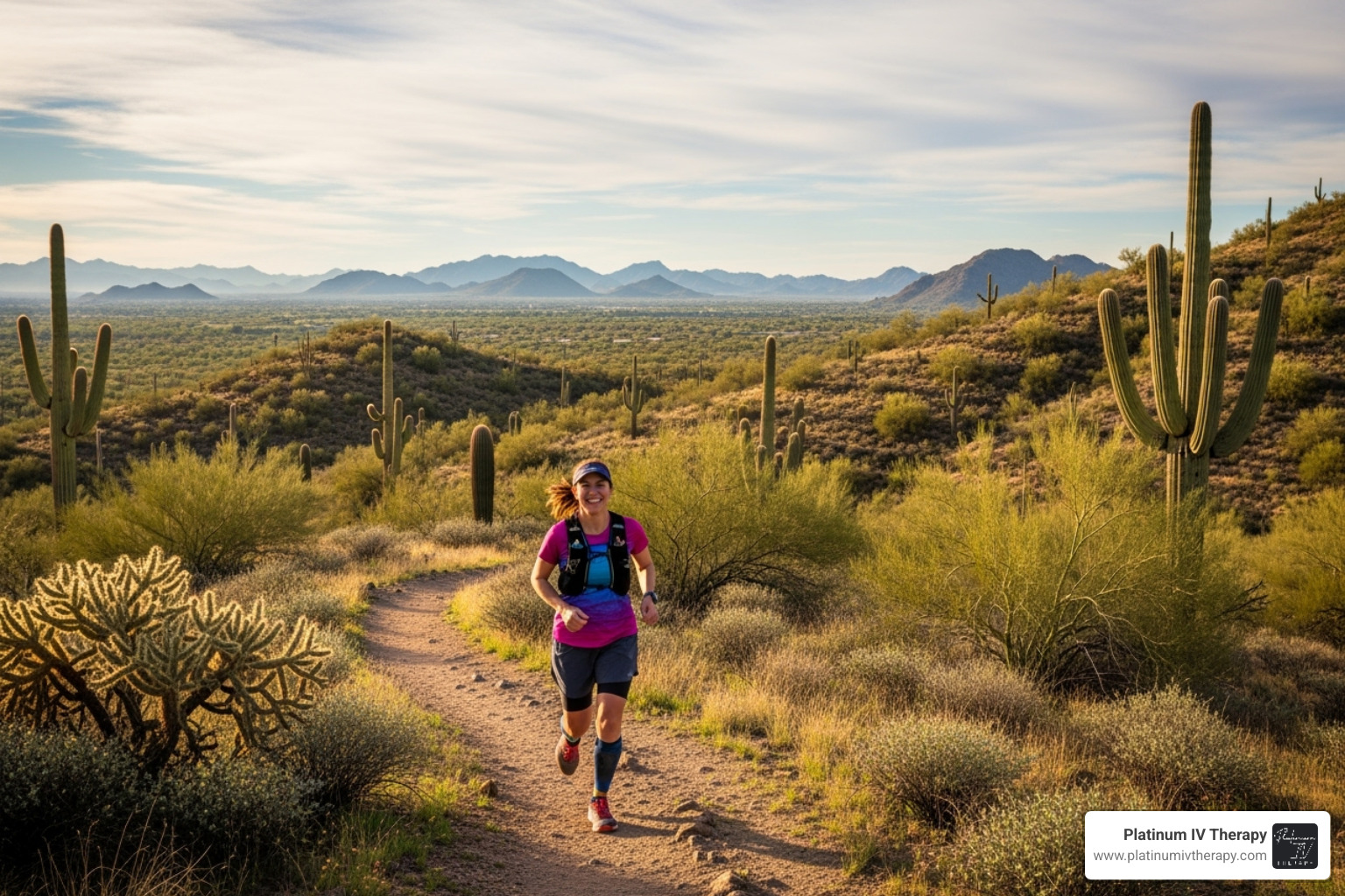 happy, energized person enjoying an outdoor activity in a recognizable Chandler location - mobile IV Chandler
