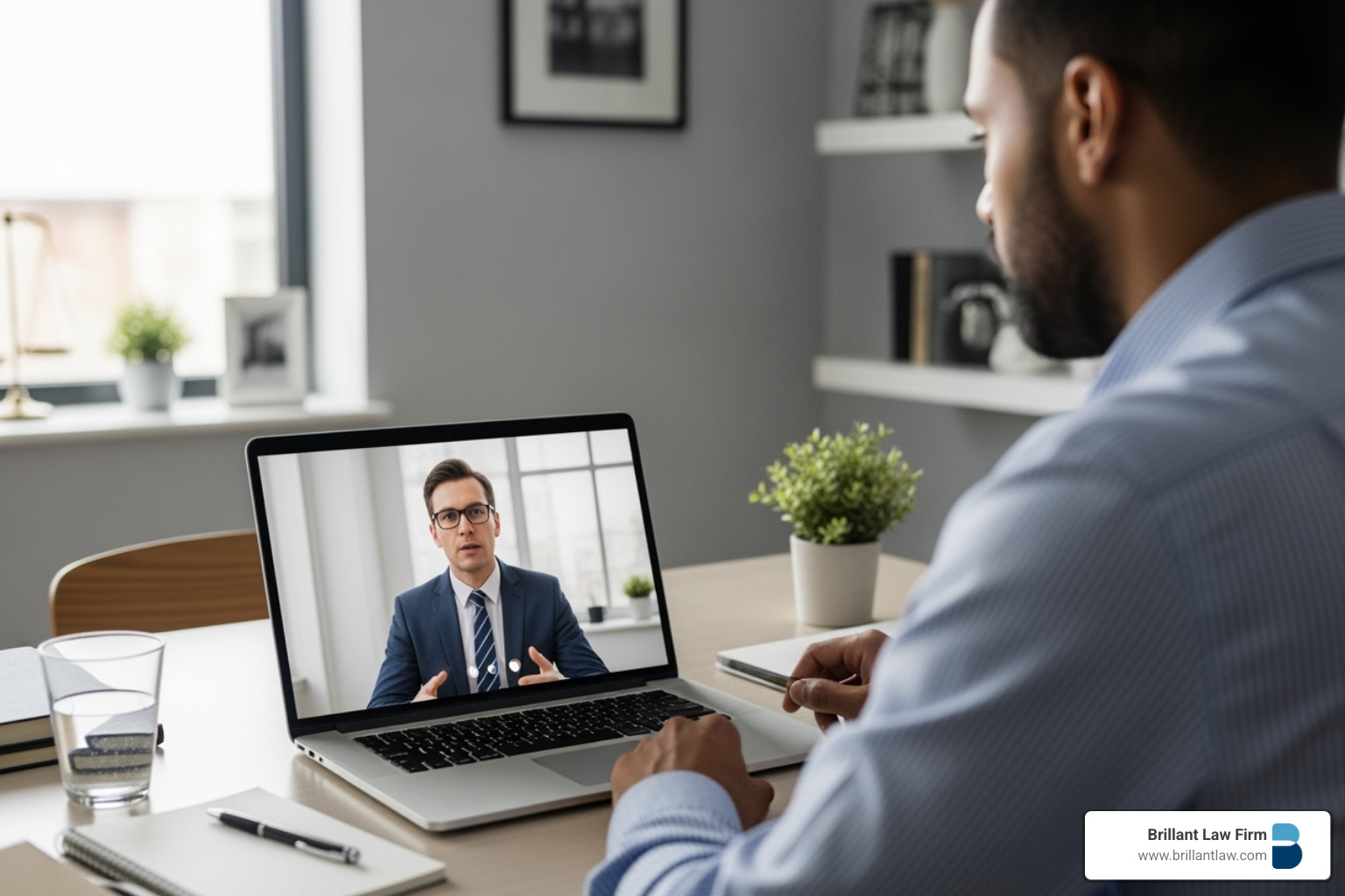Person on a video conference call with their lawyer.