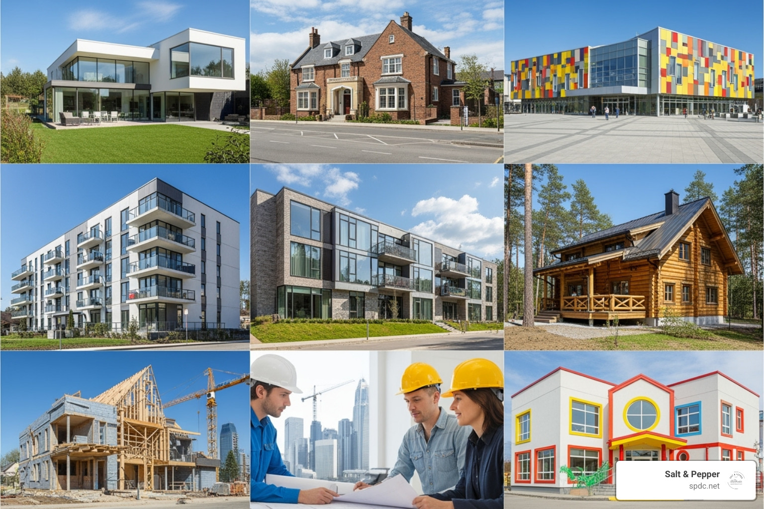 A diverse Salt & Pepper project collage showing residential and community work - Riverview construction services