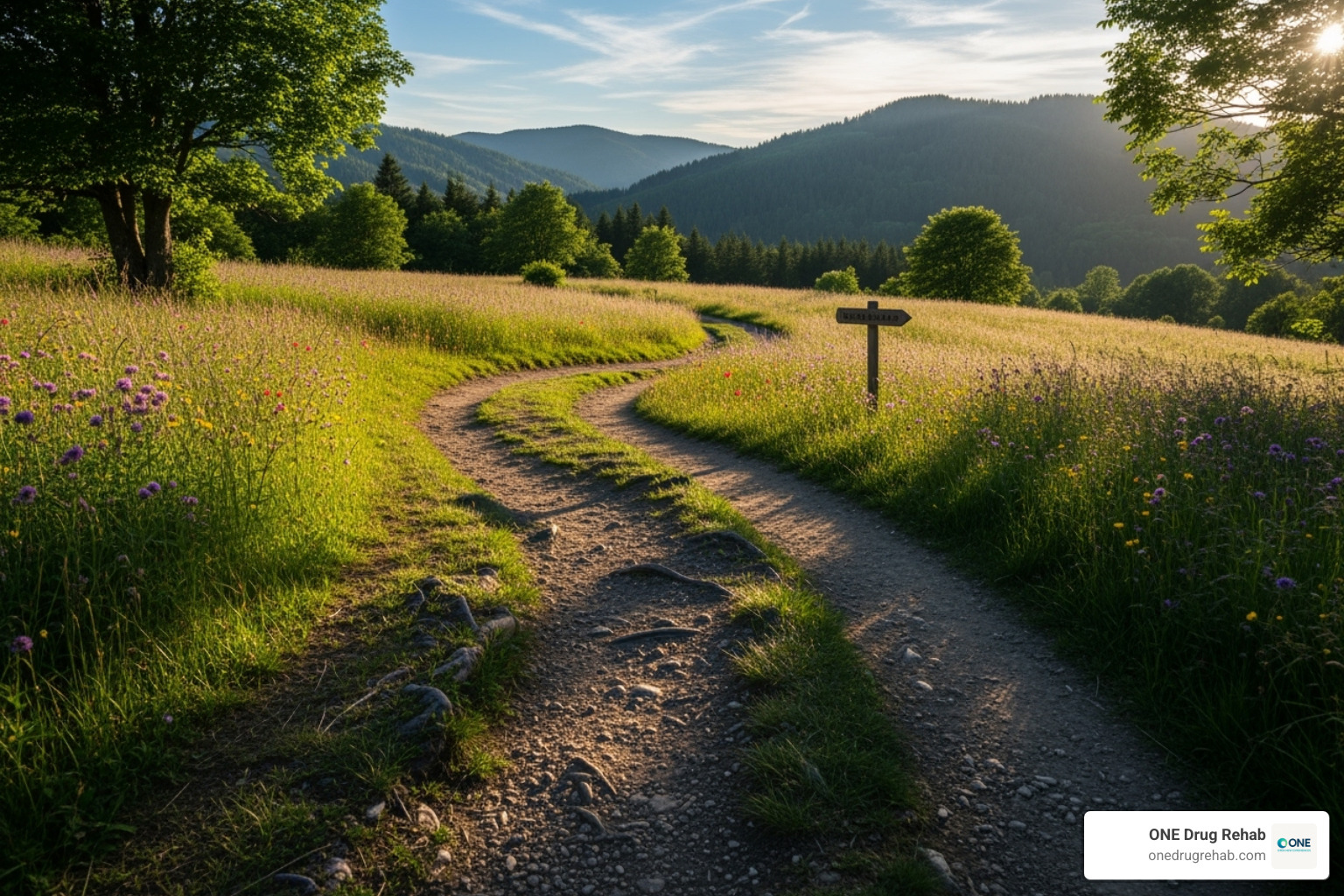 An image illustrating the non-linear, winding path of recovery, with occasional dips and turns, but ultimately moving forward - rehab success rates