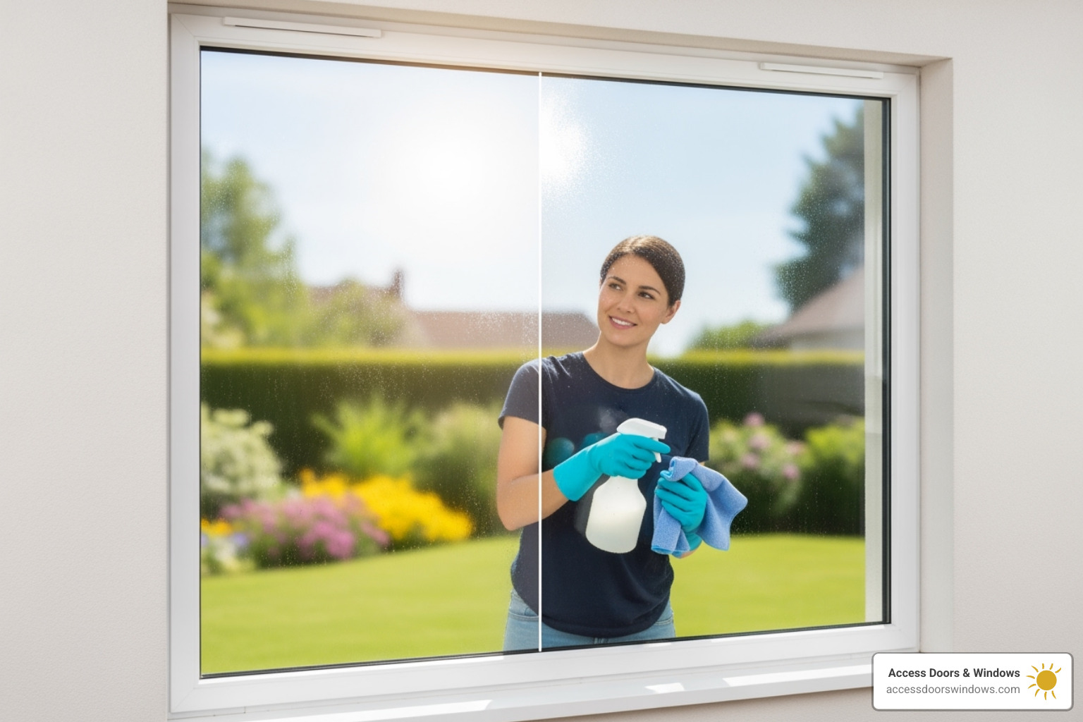 A person cleaning a PGT window, showing its easy-to-maintain features - pgt impact window installation guide
