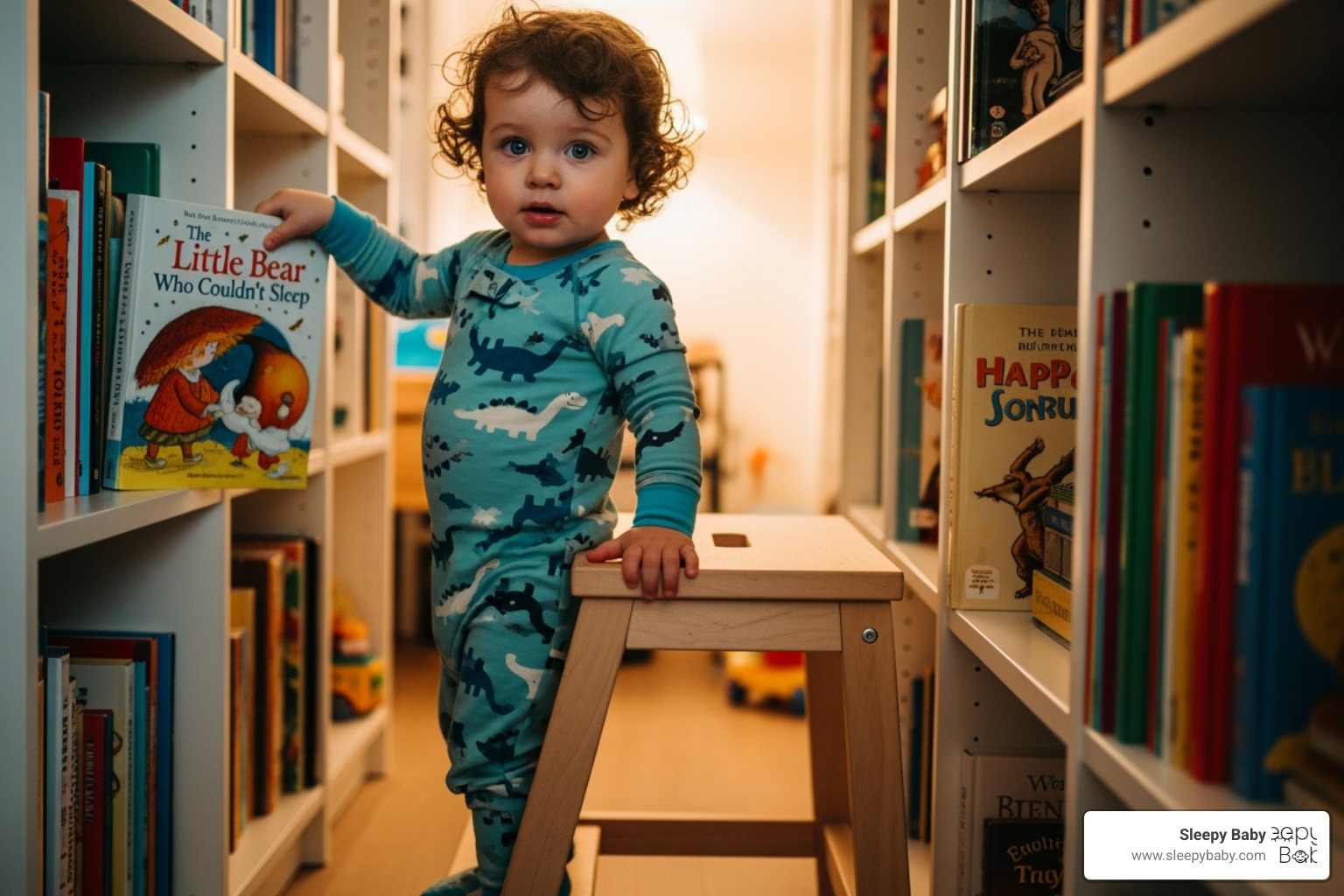 A toddler picking out a bedtime story book - best baby bedtime routine