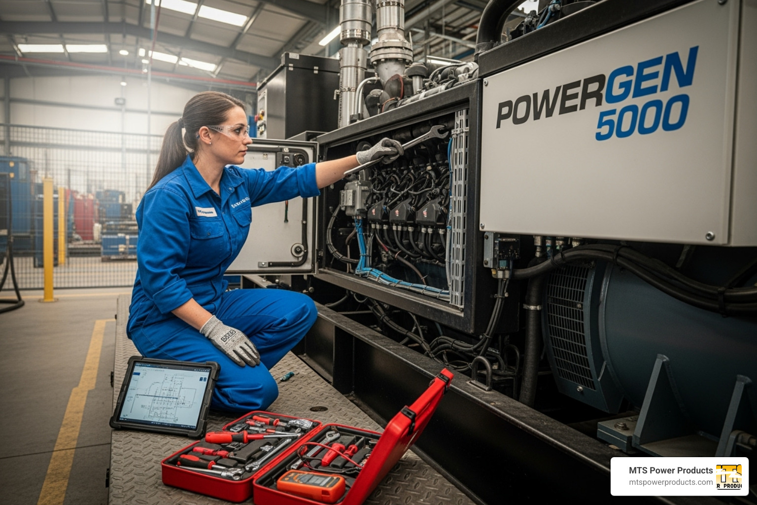 technician performing maintenance on a commercial generator - commercial power solutions
