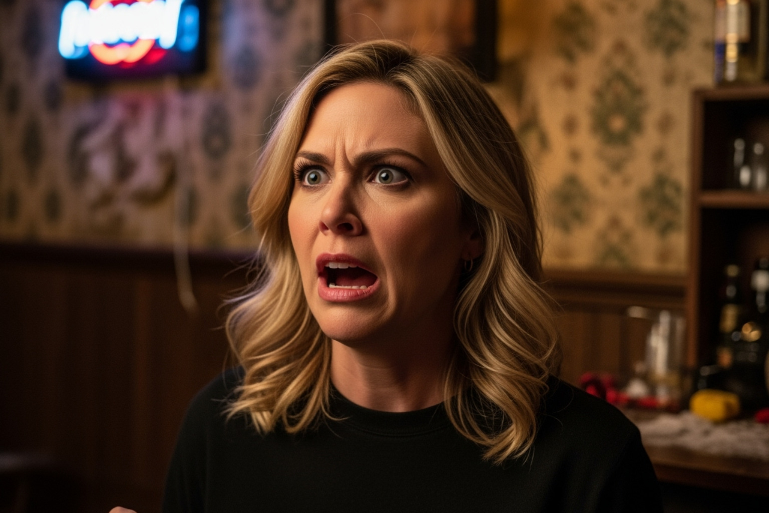 Kaitlin Olson performing a comedic scene with exaggerated facial expressions, perhaps from It's Always Sunny in Philadelphia - kaitlin olson