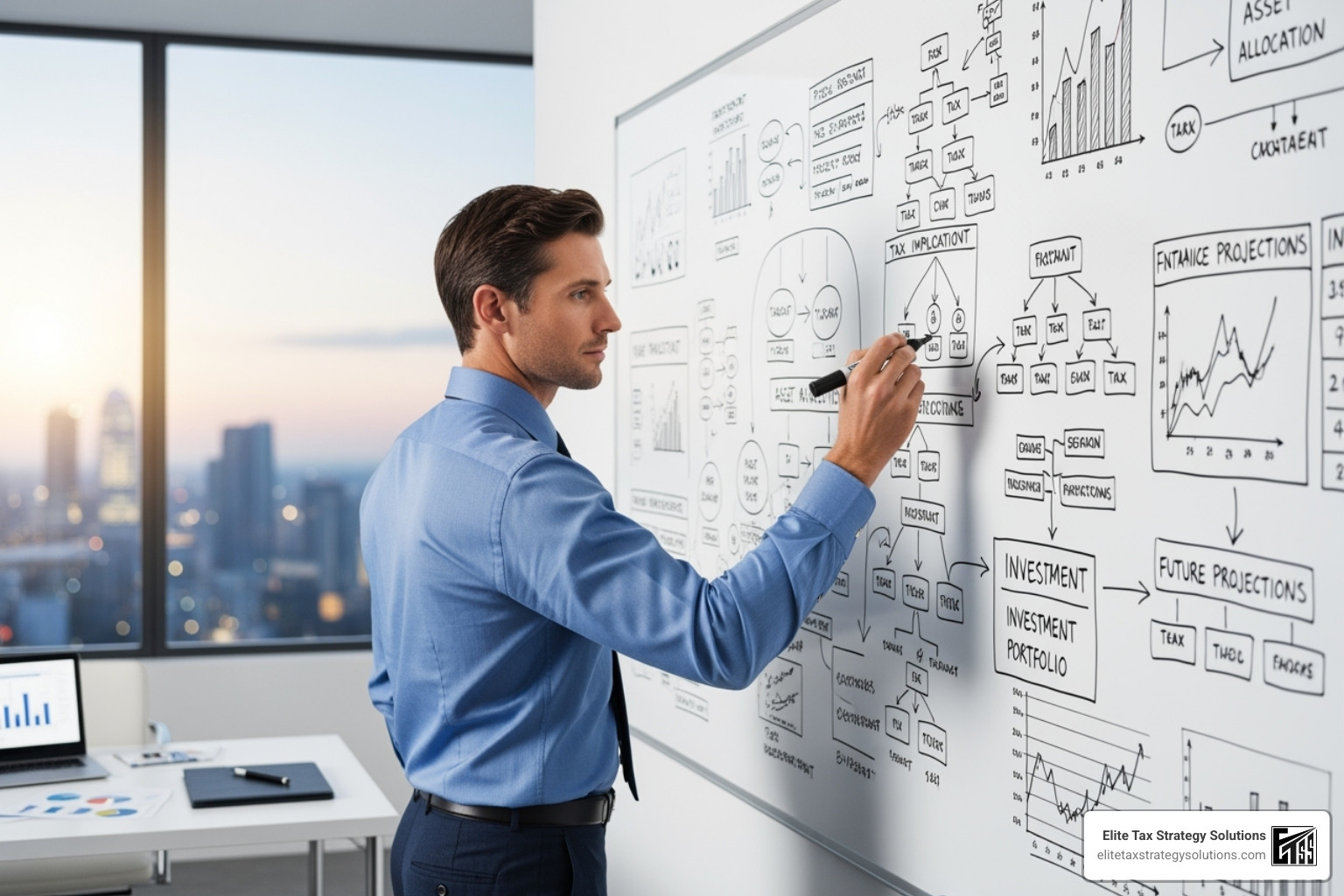A professional in a modern office setting planning on a whiteboard, sketching out complex financial diagrams and tax structures. - canadian tax strategies for high income earners A professional in a modern office setting planning on a whiteboard, sketching out complex financial diagrams and tax structures. - canadian tax strategies for high income earners